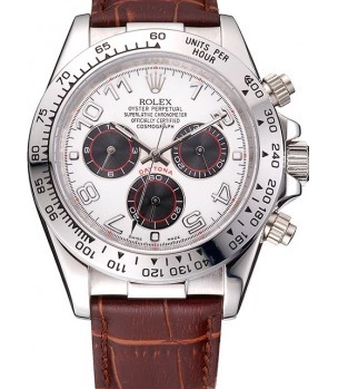 AAA Replica Watches Leather Daytona Dial Rolex Stainless Case Strap White Brown Steel 0815